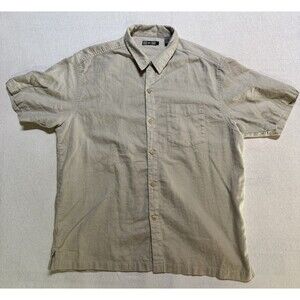 REI Hemp Blend Organic Cotton Button Up Shirt Mens L Beige Short Sleeve Casual